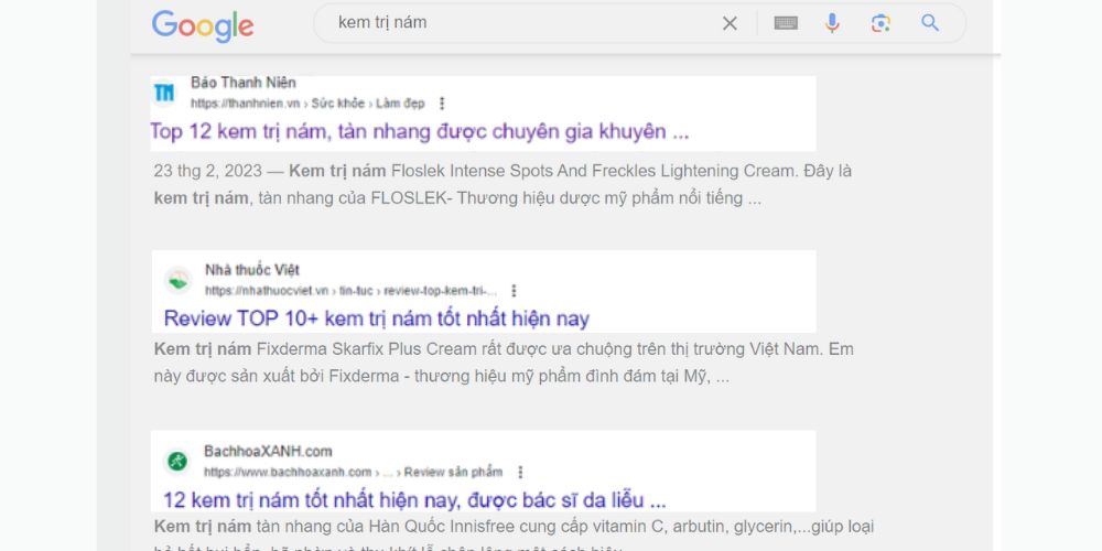 Kết quả tìm kiếm kem trị nám