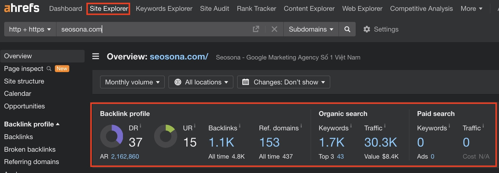 tính năng site explorer của Ahrefs