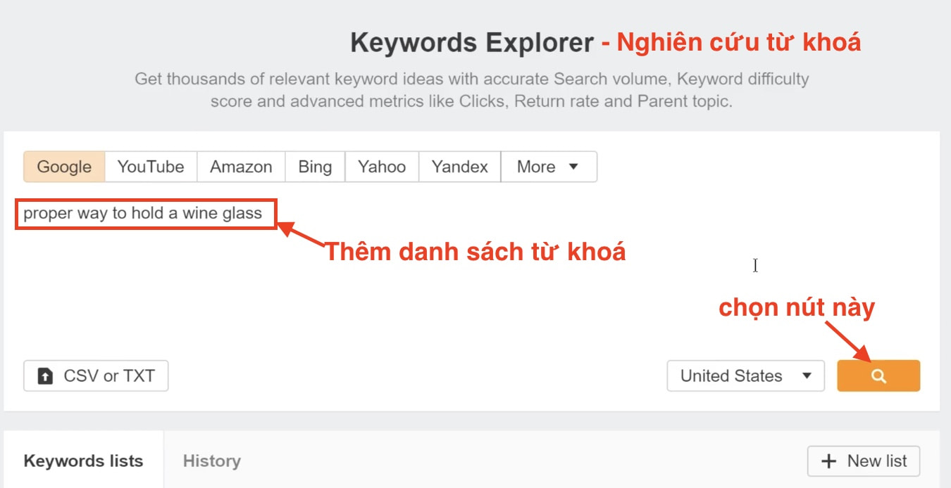 tính năng keyword explorer trên Ahrefs