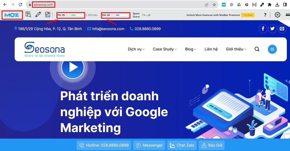 Ví dụ về chỉ số DA, PA