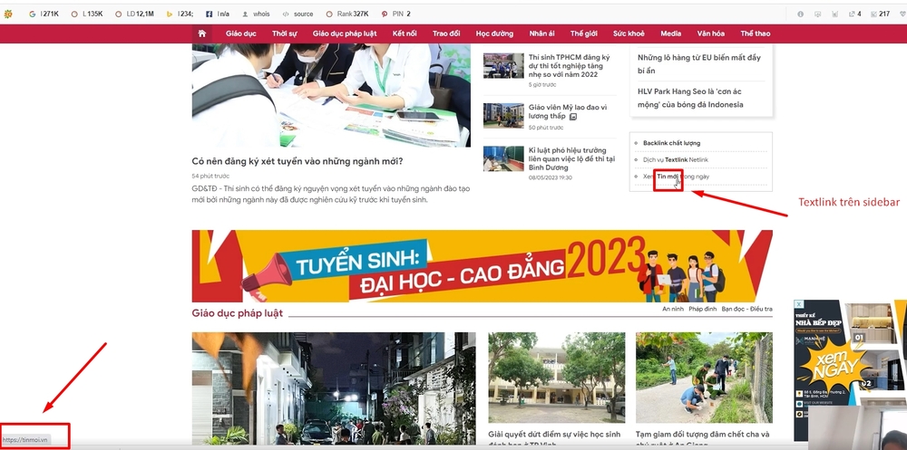 Ví dụ về một Textlink trên website