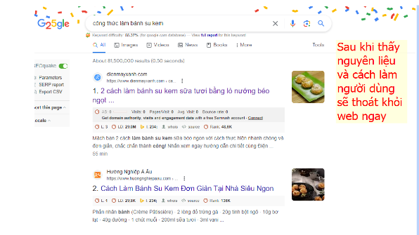 Ví dụ về trang có tỷ lệ thoát cao