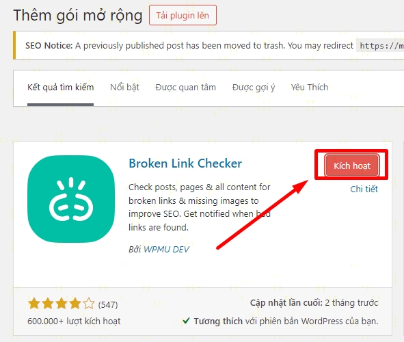 Theo dõi broken link sau khi khắc phục