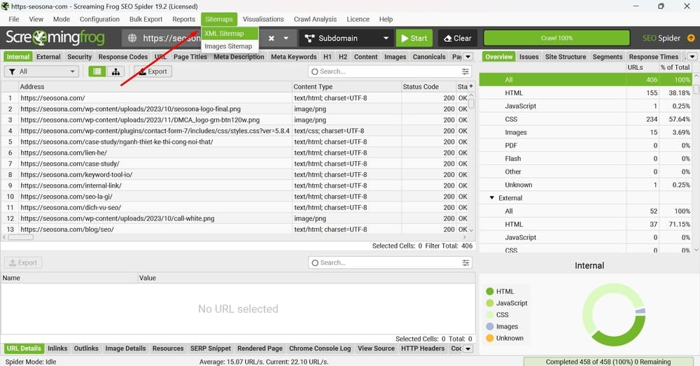 Tạo sitemap bằng Screaming Frog