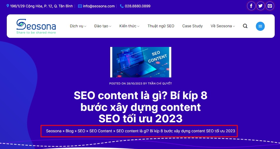 Breadcrumb Navigation trên website SEOSONA