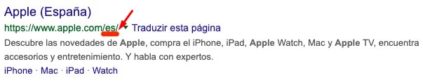 Kết quả Google hiển thị website chính thức của Apple tại Tây Ban Nha
