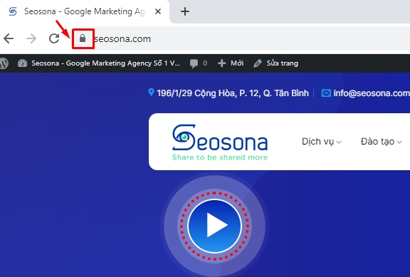 Biểu tượng ổ khóa cho biết website đang sử dụng HTTPS