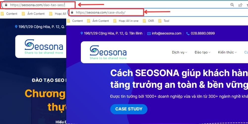 Ví dụ cấu trúc URL nhất quán của SEOSONA