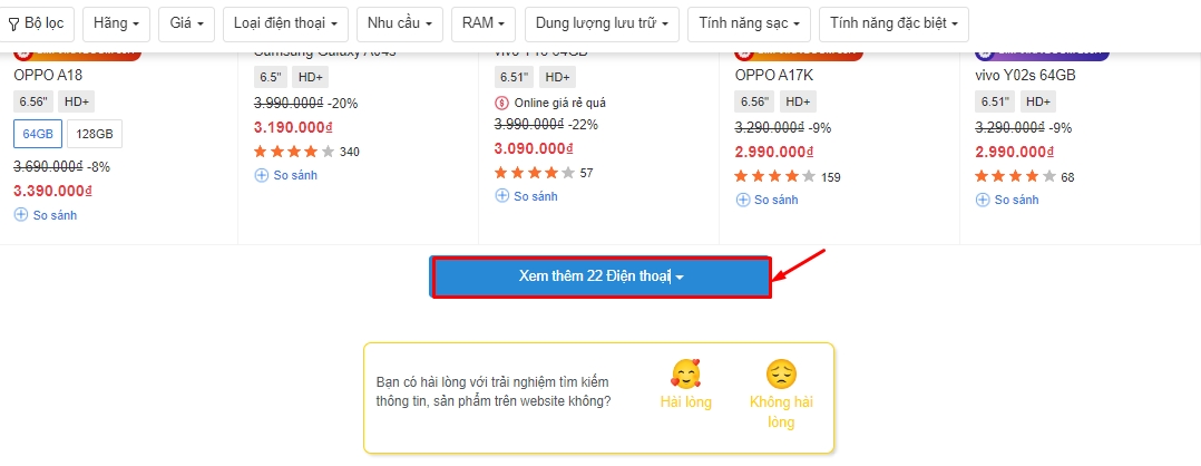 Cấu trúc phân trang theo nút Xem thêm