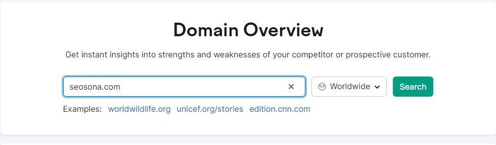 Semrush: nhập URL để kiểm tra mật độ anchor text