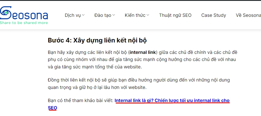 Ví dụ anchor text dài từ tiêu đề bài viết về internal link
