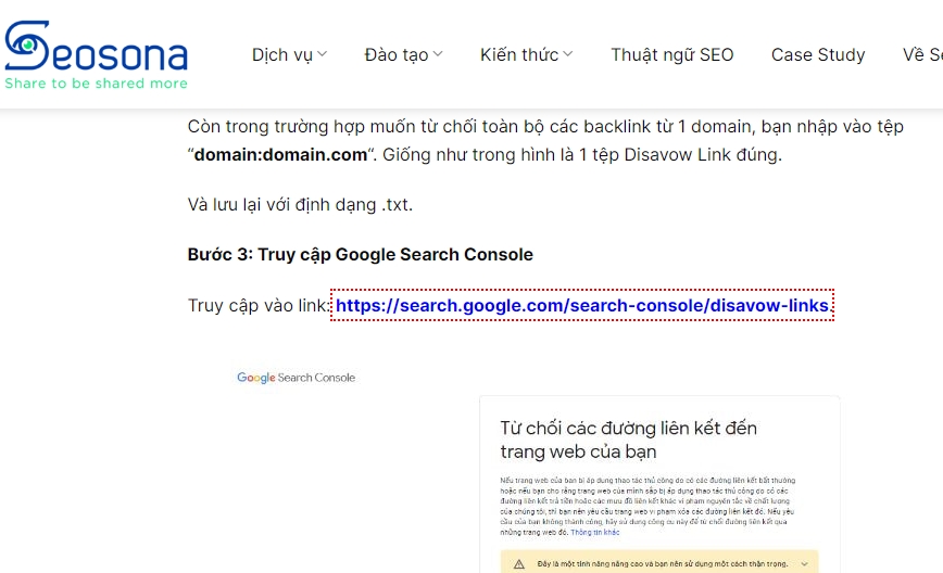 Ví dụ sử dụng URL trần làm anchor text