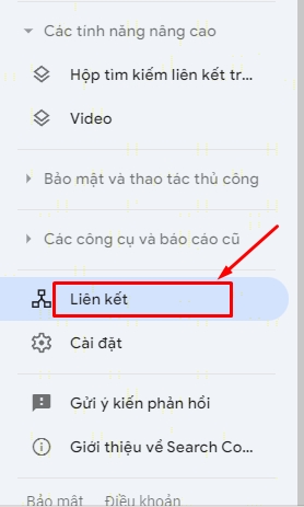 Google Search Console: mở mục Liên kết