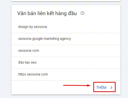 Google Search Console: chọn Văn bản liên kết hàng đầu