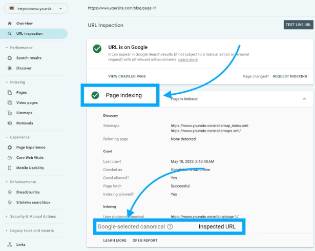 Google Search Console hiển thị Google-selected canonical
