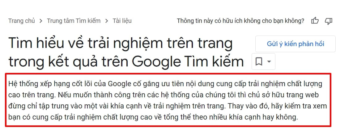 Trải nghiệm trang là một trong những tiêu chí xếp hạng của Google