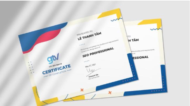 Chứng chỉ SEO sau khóa học GTV SEO