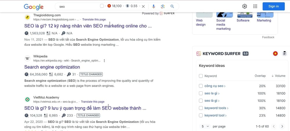 Công cụ nghiên cứu từ khóa Keyword Surfer