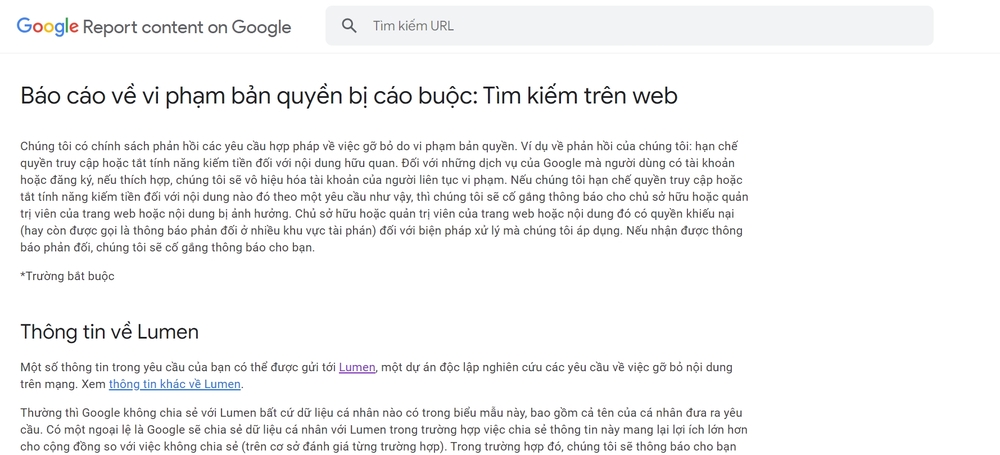 Báo cáo nội dung vi phạm bản quyền với Google