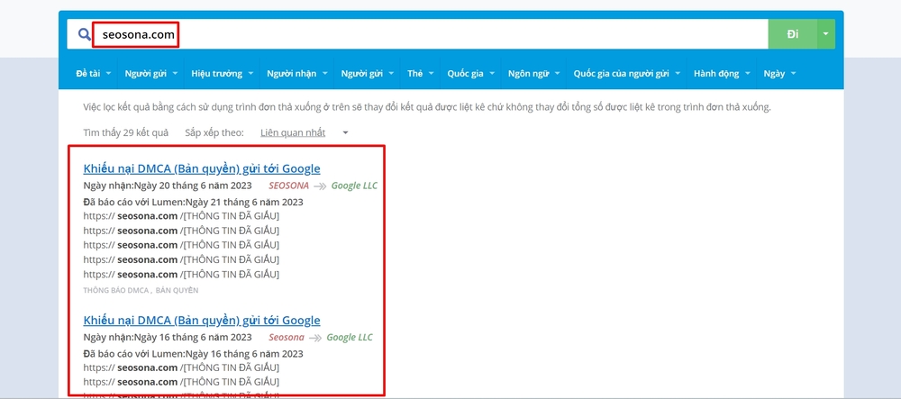 Website đang bị người khác report DMCA