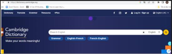 Ví dụ website của từ điển cambridge