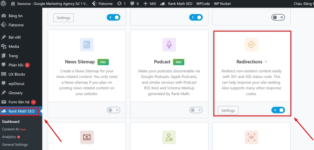 Chuyển hướng Redirect 301 bằng RankMath