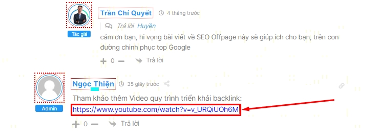 Chèn link vào bình luận cuối bài viết
