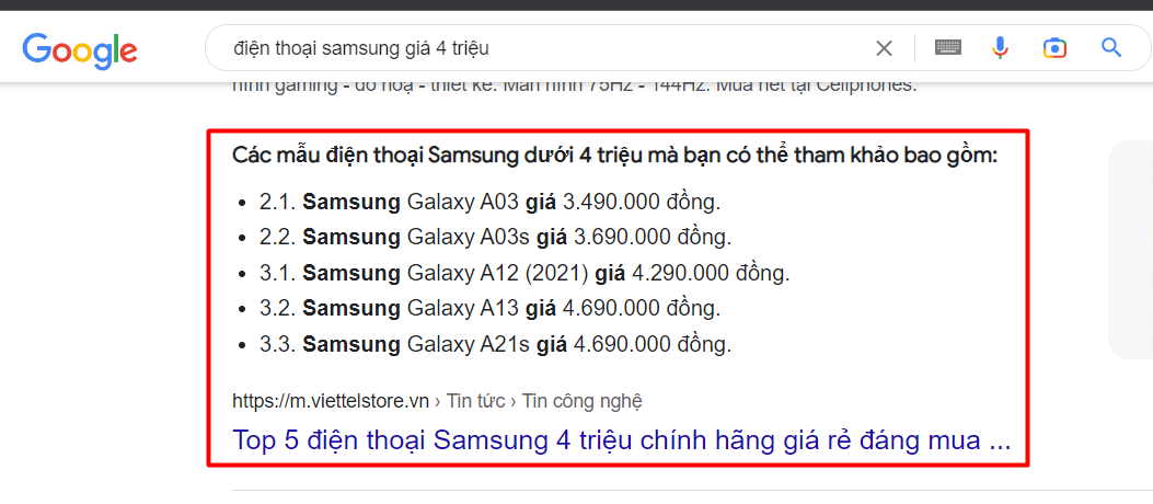Xác định loại Featured Snippet bằng cách tìm kiếm thủ công trên Google