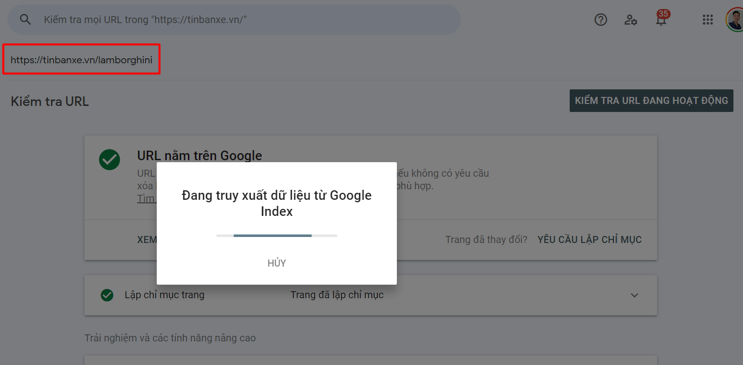 Google Search Console gửi lại URL để Google crawl và đánh giá Featured Snippet