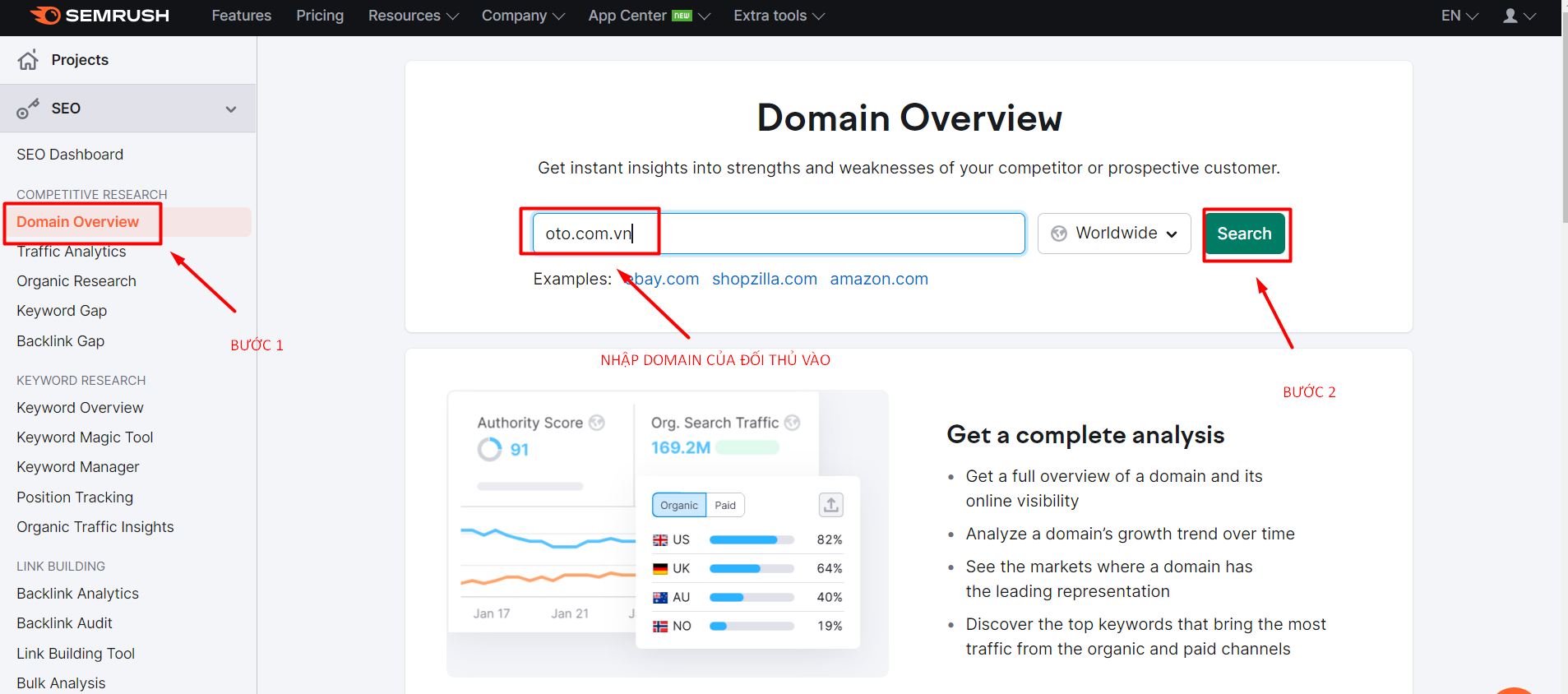 Semrush: truy cập công cụ nghiên cứu từ khóa