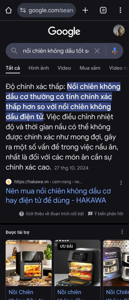 featured snippet chiếm 60% màn hình điện thoại