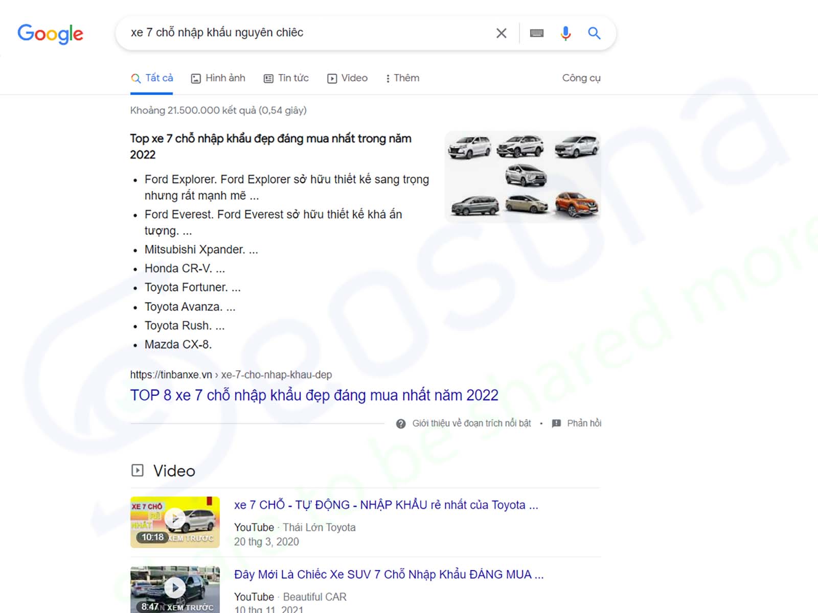 featured snippet dạng liệt kê số thứ tự