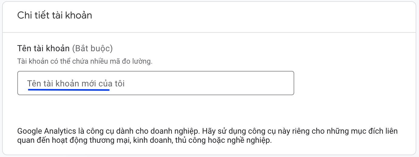 điền tên tài khoản Google Analytics