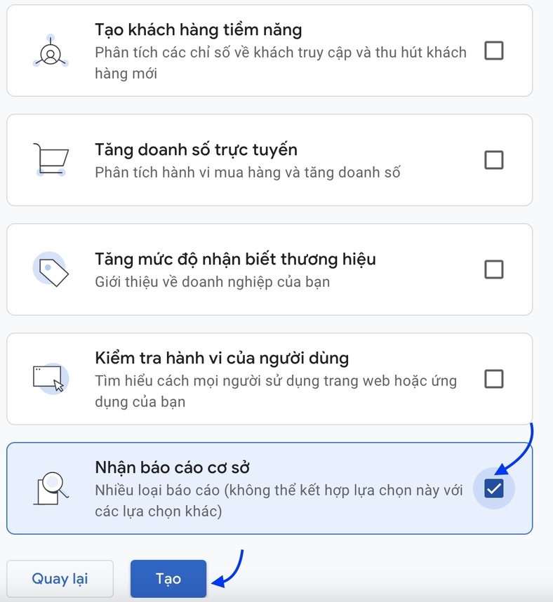tạo mục tiêu kinh doanh trong Google Analytics