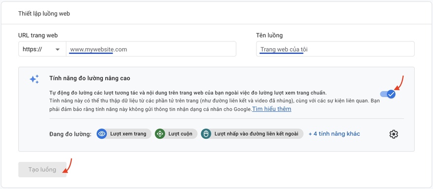 tạo luồng trong Google Analytics