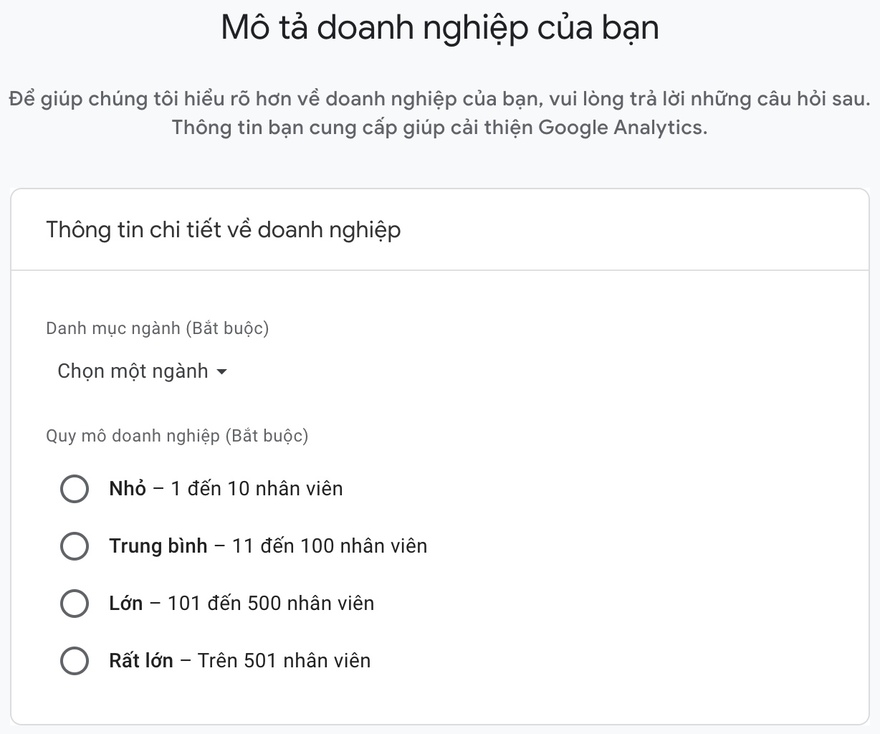 cung cấp thông tin doanh nghiệp trong Google Analytics