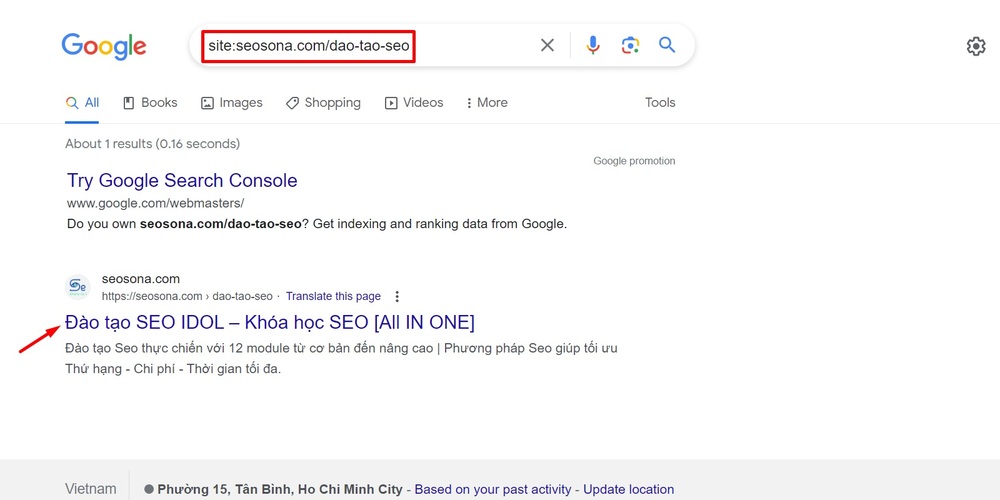 Kiểm tra Google index của một URL cụ thể