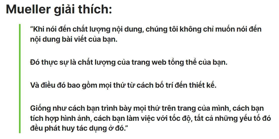 Phát biểu của Jonh Muller về nội dung chất lượng cao
