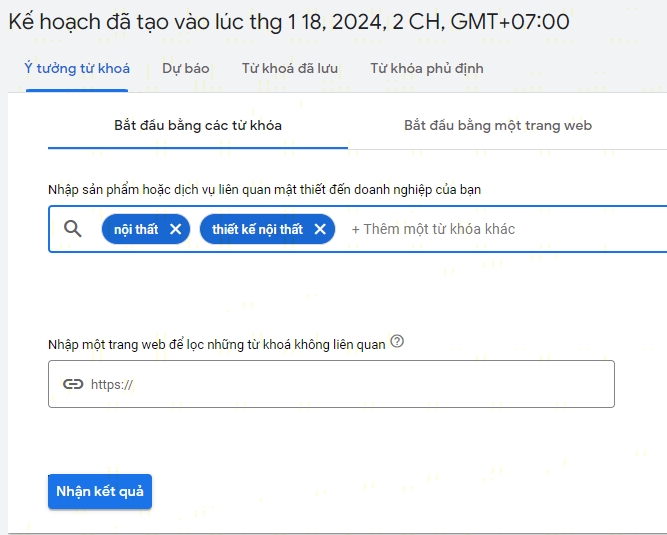 Keyword Planner: nhập từ khóa hạt giống