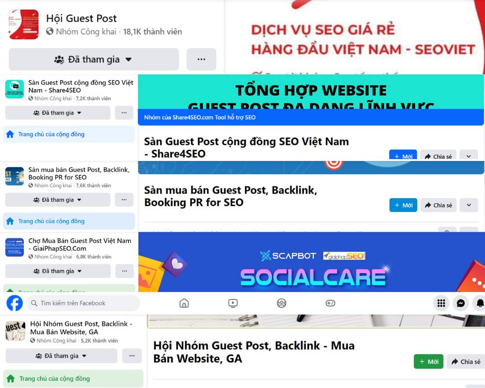 Các hội nhóm mua bán Guest Post trên FB