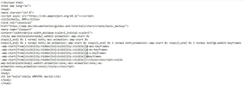 Cấu trúc html AMP đơn giản
