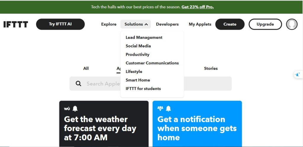 Giao diện của IFTTT