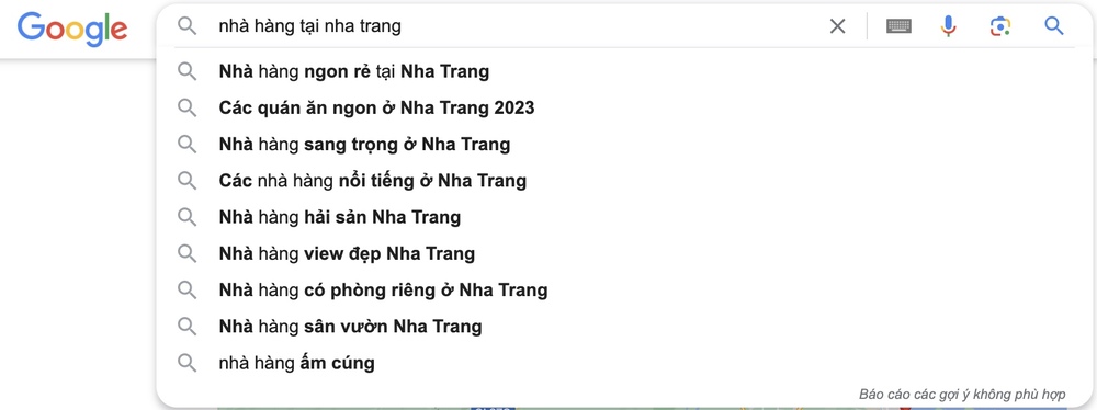 nghiên cứu từ khoá bằng autocomplete trên google search