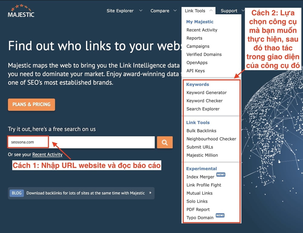 sử dụng majestic seo kiểm tra url