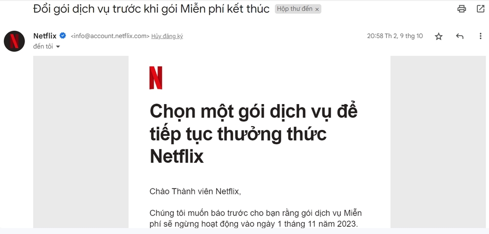 Một mẫu Email Marketing của Netflix