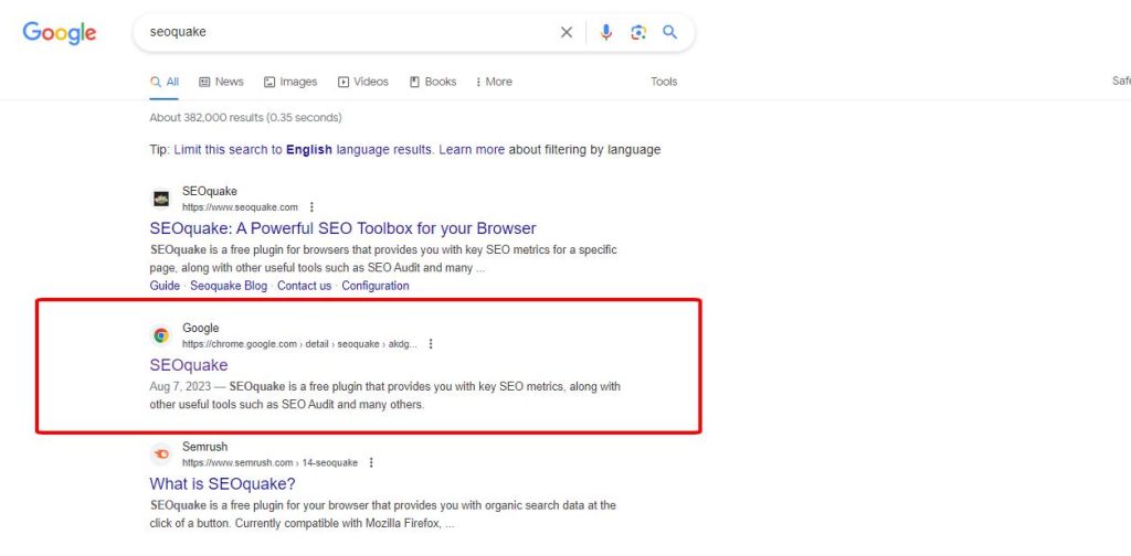 tìm kiếm từ khóa “ seoquake”