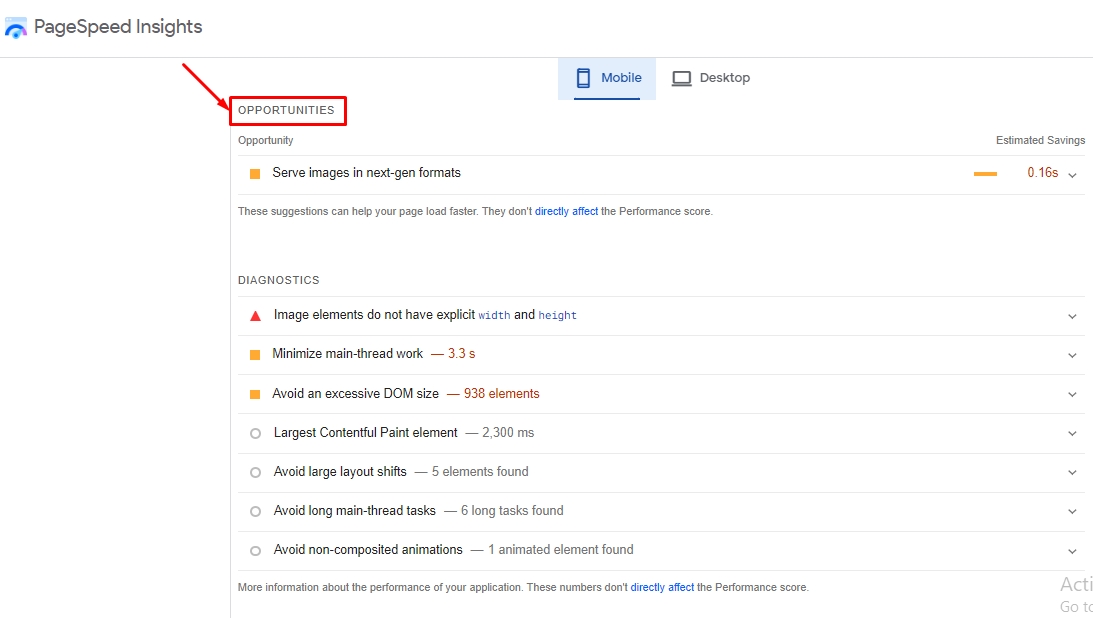 Các đề xuất cải thiện hiệu suất trong PageSpeed Insights