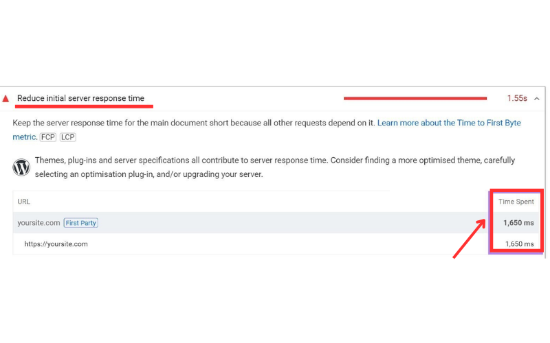 PageSpeed Insights cảnh báo thời gian phản hồi ban đầu của máy chủ