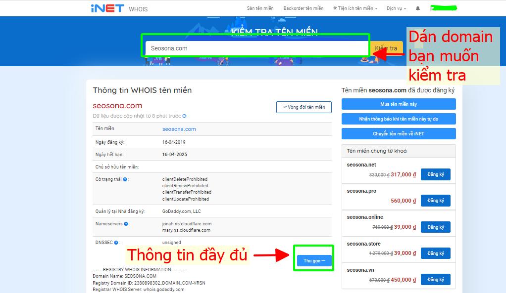 Ví dụ, domain của Seosona