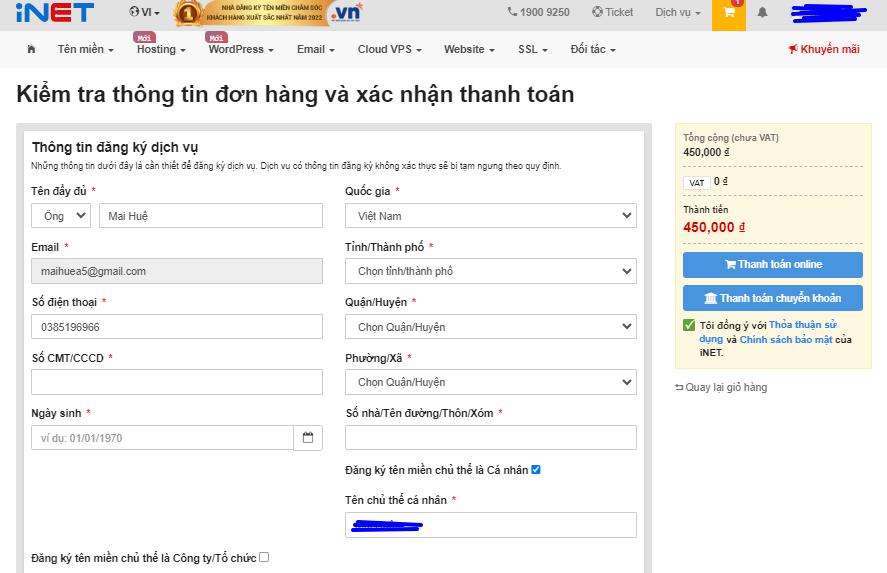 thông tin thanh toán.